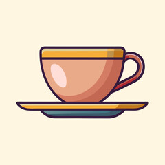 Stylized illustration of a cup and saucer with a retro aesthetic