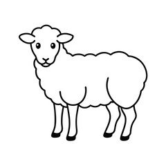 Simple vector illustration of a standing sheep outline style cute animal
