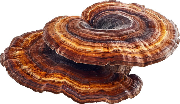 Colorful shelf mushrooms on wood