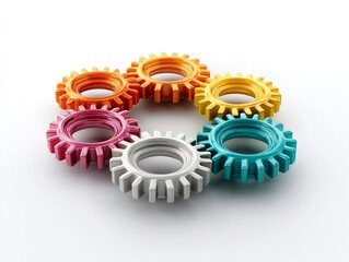 Colorful Cogwheel Arrangement on a White Background for Creative Designs