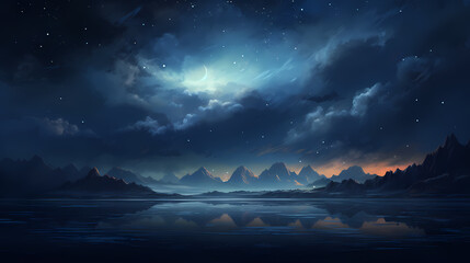 Quiet night sky and stars illustration background poster decorative painting
