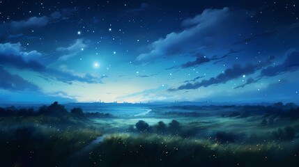 Naklejka premium Quiet night sky and stars illustration background poster decorative painting