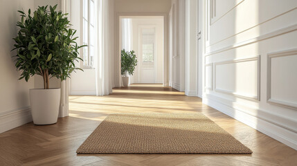 Fototapeta premium Interior scene of a chic hallway with a doormat accentuating the entryway