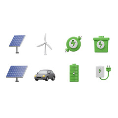 Renewable energy icons green style illustrations