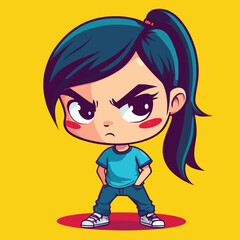 angry girl mascot cute cartoon no details solid background bright