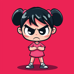 angry girl mascot cute cartoon no details solid background bright