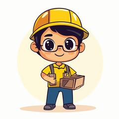 Architect man mascot cute cartoon no details solid background bright