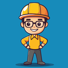 Architect man mascot cute cartoon no details solid background bright