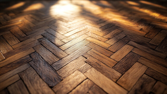 Perspective view of wooden parquet flooring used as a natural backdrop