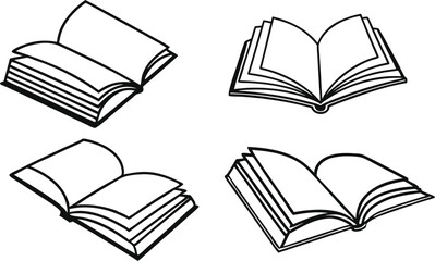 Book Line art silhouette vector set. academy  open book outline multipul style for your unique design.