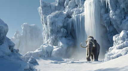 mammoth walking on snow field