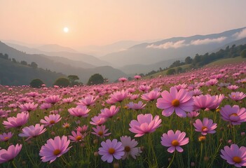 Obraz premium pink flowers in the mountains