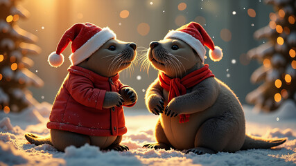 A walrus with incredible athleticism congratulating his mom at a New Year's party