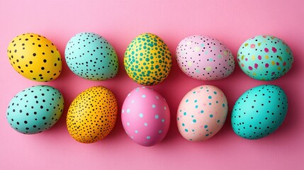 Colorful Easter Eggs Adorn a Pink Canvas in a Festive Array