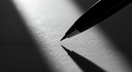 Pen Writing on Paper with Dramatic Shadow