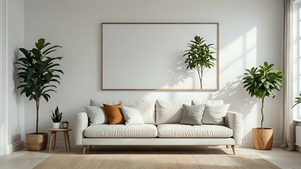 Blank Wall Art Mockup in Scandinavian Living Room Interior