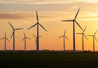 Wind Turbines Field Sunset Sustainable Energy Source