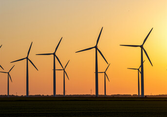 Wind Turbines Field Sunset Sustainable Energy Source