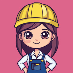 Architect woman mascot cute cartoon no details solid background bright