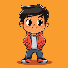 Artist boy mascot cute cartoon no details solid background bright
