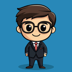 Banker boy mascot cute cartoon no details solid background bright