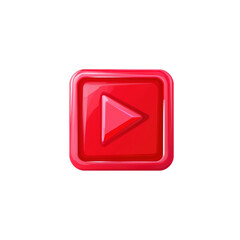 Glossy Red Play Button Icon 3D Square Media Symbol