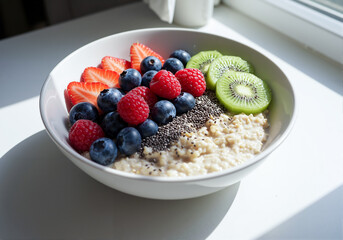 Healthy Vegan Breakfast Bowl on White Table