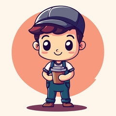 Barista boy mascot cute cartoon no details solid background bright 