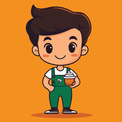 Barista boy mascot cute cartoon no details solid background bright 