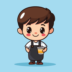 Barista boy mascot cute cartoon no details solid background bright 