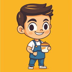 Barista boy mascot cute cartoon no details solid background bright 
