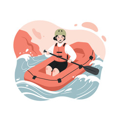 Naklejka premium Person Rafting on Water Wearing Safety Helmet and Life Jacket in Outdoor Adventure Scene 