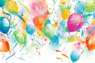 Colorful festive background with glittering ornaments and confetti for birthday celebration. Concept of the artistic celebration design for party invitations.