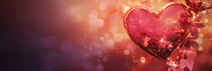 Large textured heart with flower pattern and light reflections on canvas. Concept of the passion, emotional symbolism, and love-themed artistic beauty.