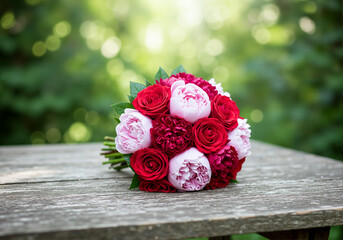 Elegant Wedding Flower Bouquet on Rustic Table