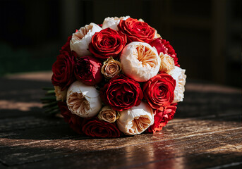 Elegant Wedding Flower Bouquet on Rustic Table