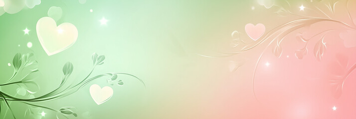 Light floral hearts on pastel background with soft romantic glow. The concept illustrates tenderness, harmony, and emotional connection in digital romantic design. Banner, free space, mockup, space fo