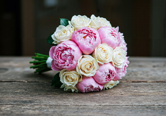 Elegant Wedding Flower Bouquet on Rustic Table