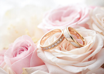 Wedding Rings Elegant Bouquet Detail Close Up