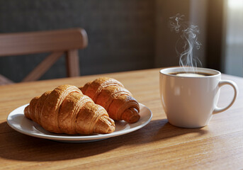 Fresh Croissants Coffee Breakfast Scene Cafe Ambience