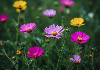 Vibrant Summer Wildflowers Blooming Meadow Close Up