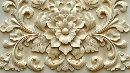 Ornate floral relief carving on wall