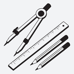 blueprint tools silhouette vector art illustration, vector set of tools icons, geometry tools outline