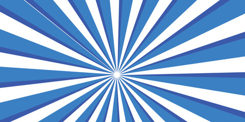 Sun rays blue background, starburst anime pop art cartoon or comic, dotted texture and explosion effect or sunburst, halftone gradient, fun and exciting template frame.