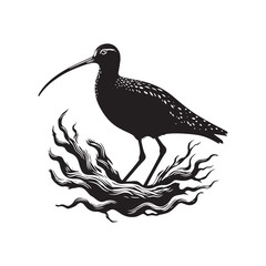 Curlew Silhouette - Minimalist Curlew Vector - Curlew Illustration - Black and White Curlew Bird Design.