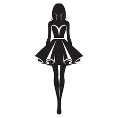 Elegant Peplum Dress silhouette, accentuating the waist beautifully – Peplum Dress illustration – Minimalist Peplum Dress vector – Ladies dress silhouette

