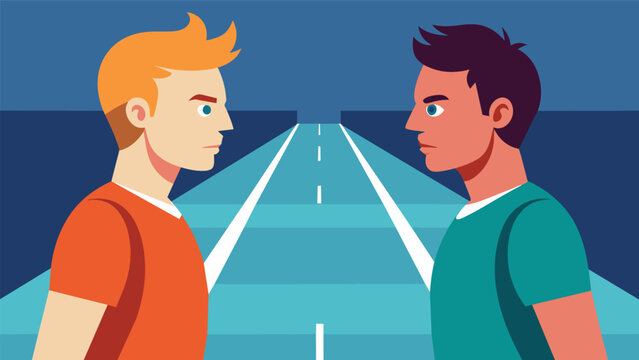 As they stand on opposite sides of the court the players determination and steely focus are reflected in their determined expressions as they approach. Vector illustration