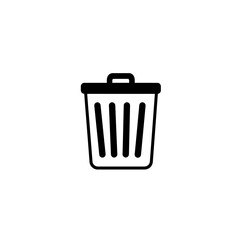 A minimalist black trash bin icon isolated on a white background