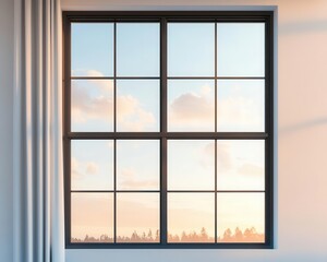 Ultramodern steelframed clerestory windows with seamless architectural design, clean linear elements, and soft natural light