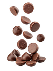 Naklejka premium Falling chocolate chips create dynamic and delicious visual treat